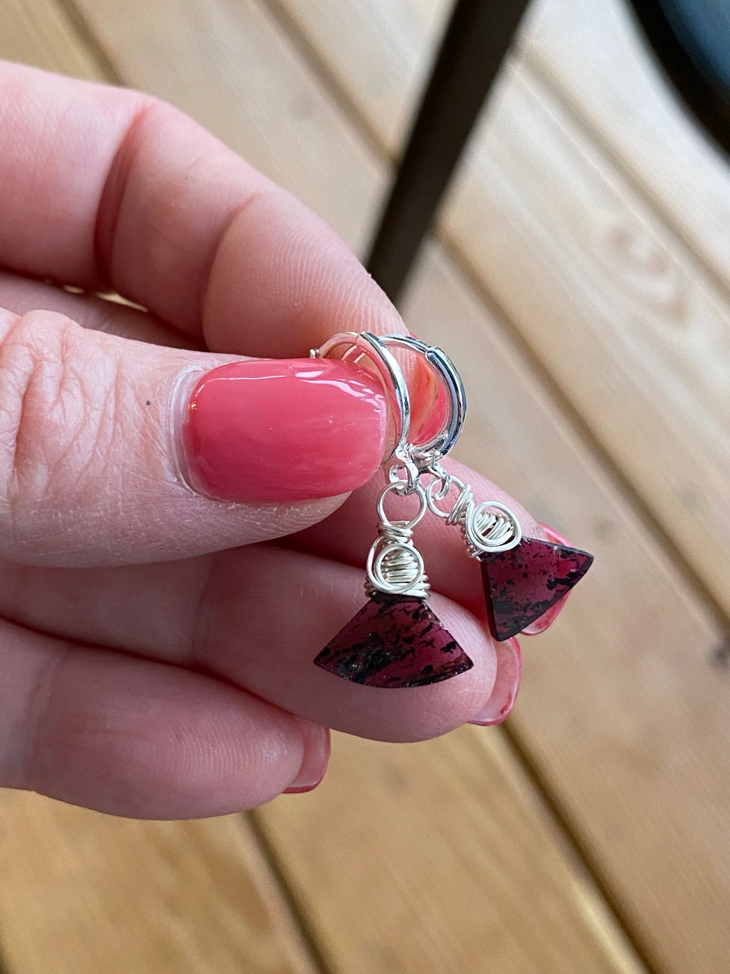 Rare Moss Garnet Slice Earrings