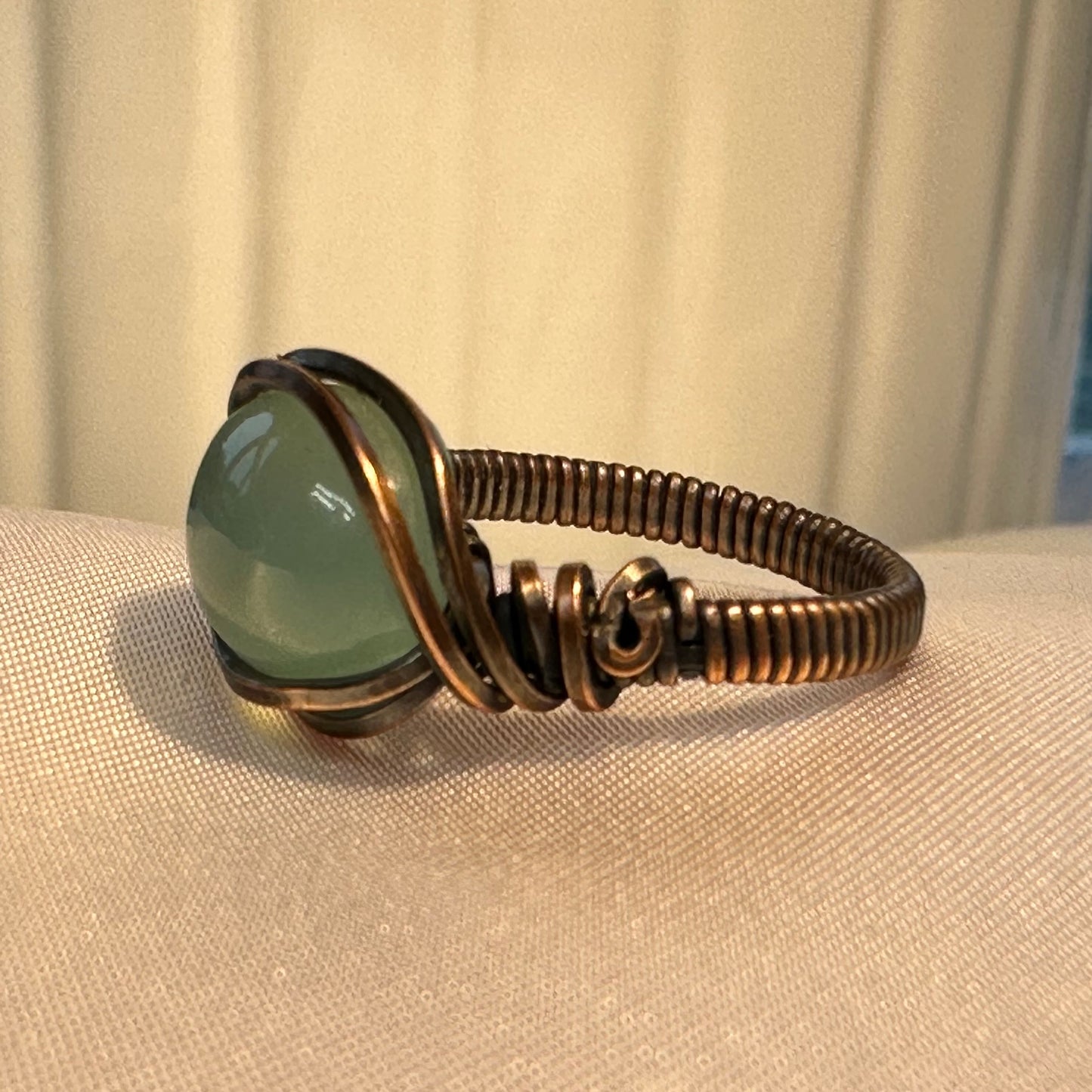 Blue Chalcedony Copper Ring-Oxidized--Size 5.5