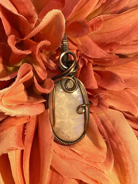 Now OXIDIZED! Bare Copper Wrapped Moonstone Pendant-50% OFF!