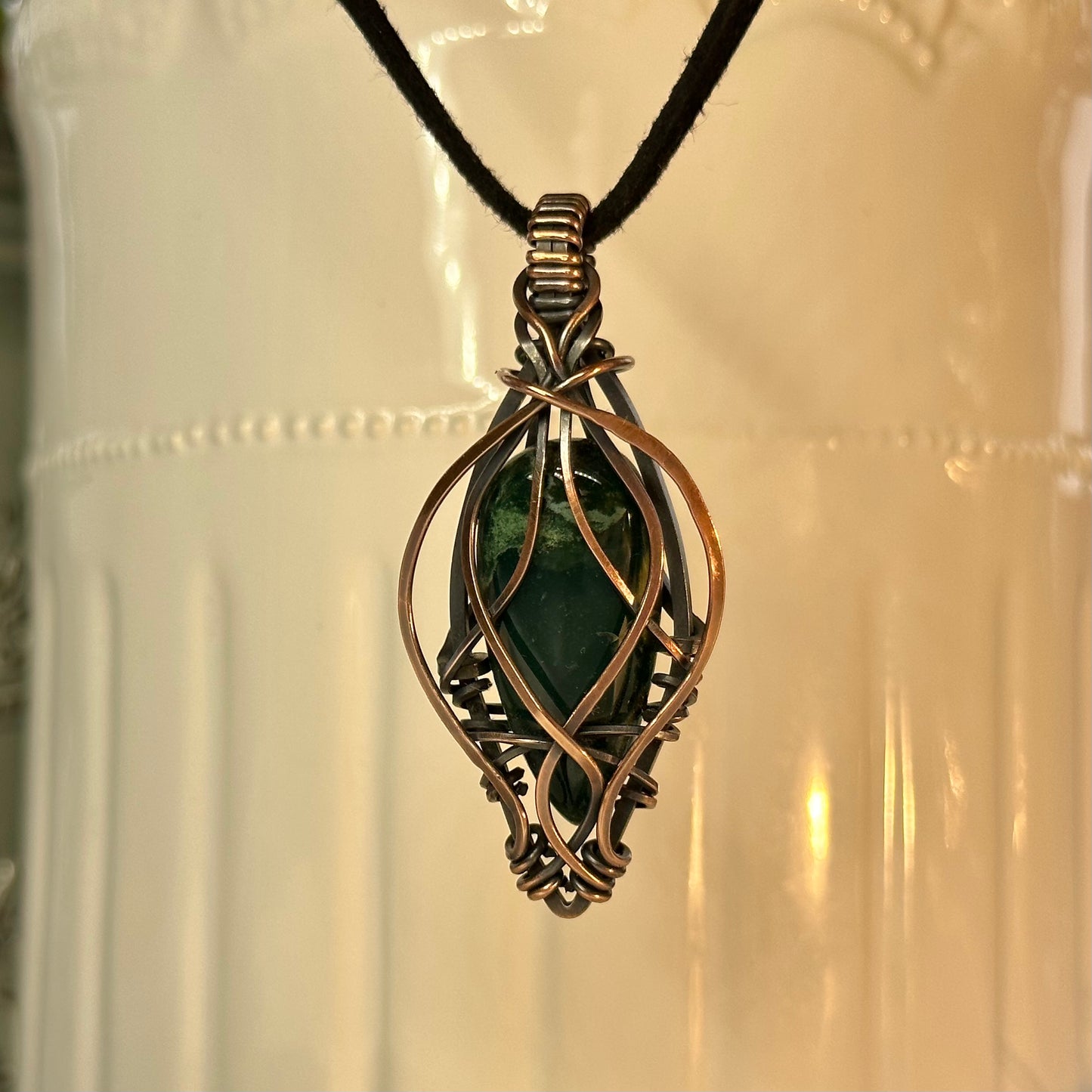 Elven Bloodstone Pendant-Oxidized Hammered Copper