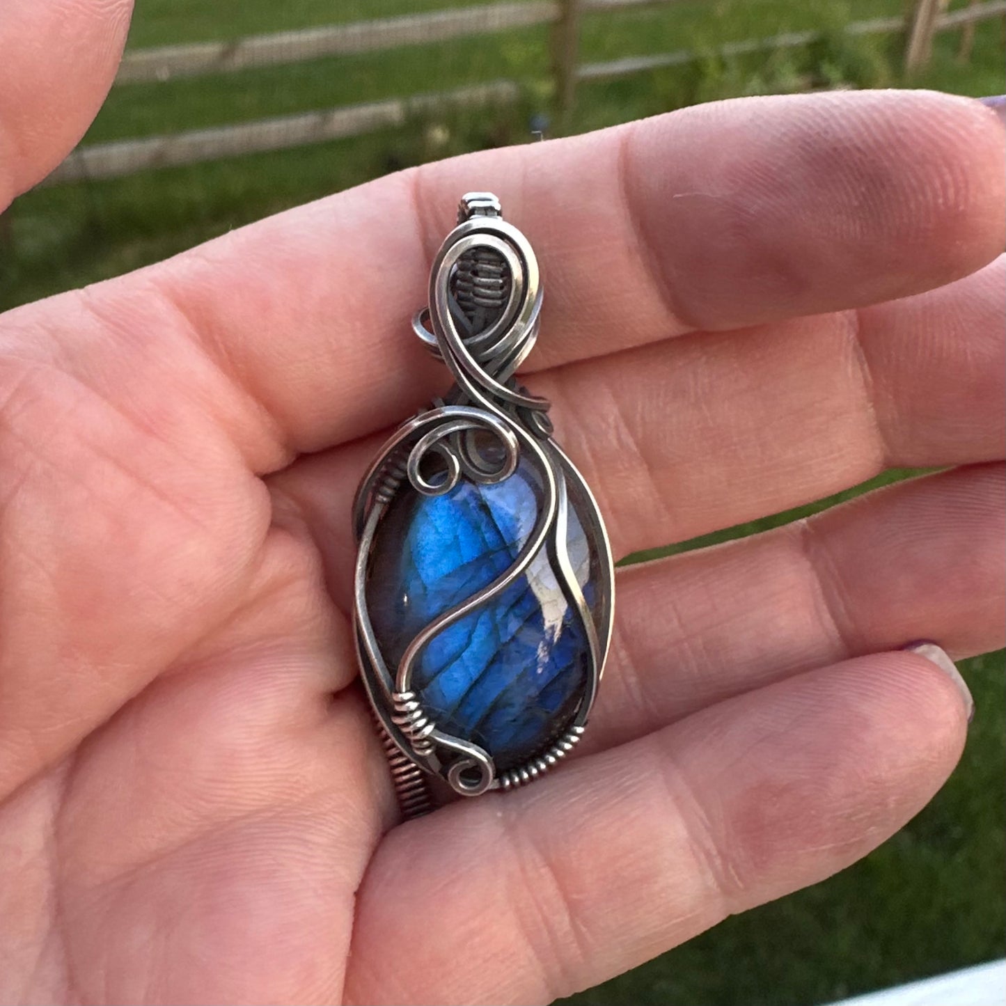 Blue Labradorite Pendant-Oxidized Sterling Silver