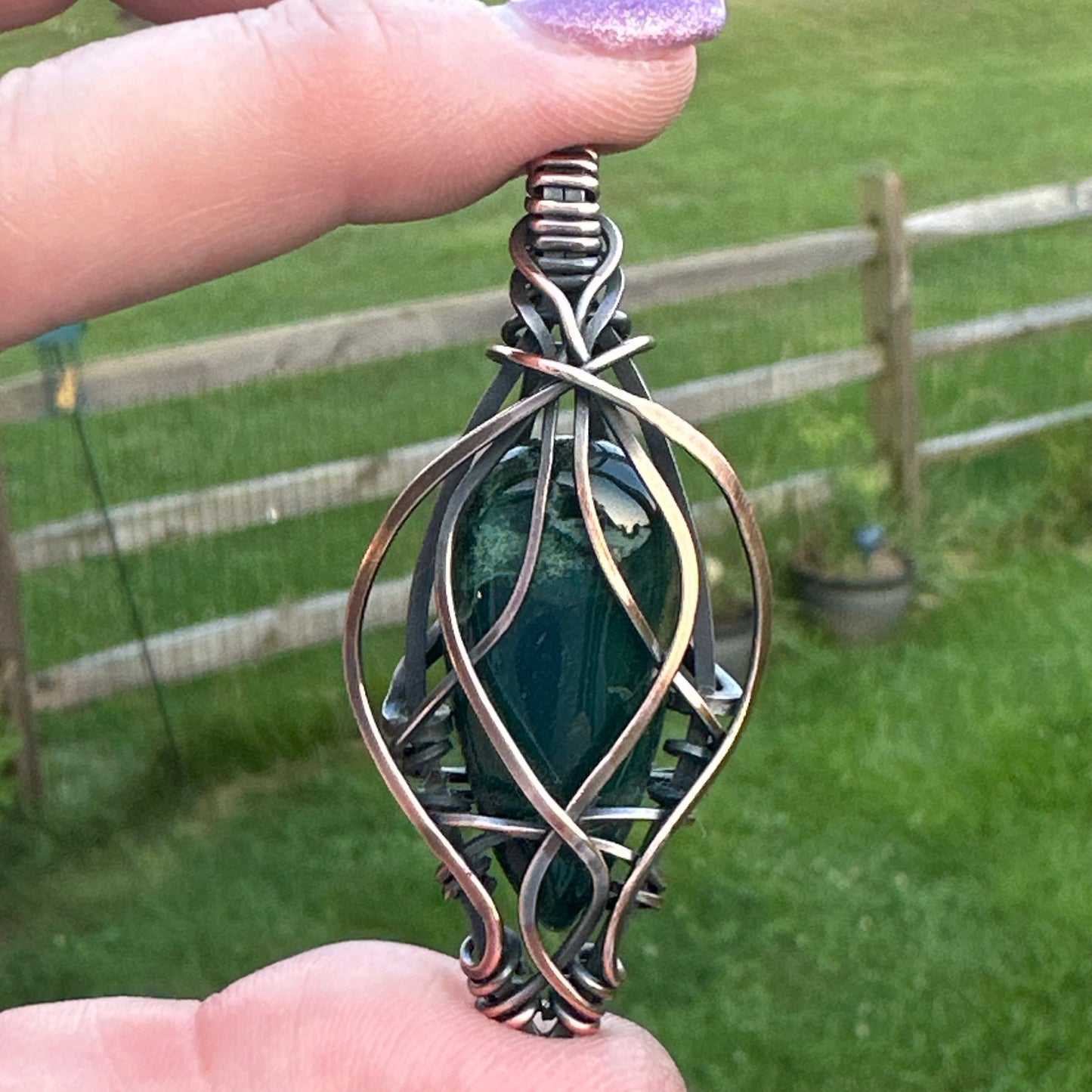 Elven Bloodstone Pendant-Oxidized Hammered Copper