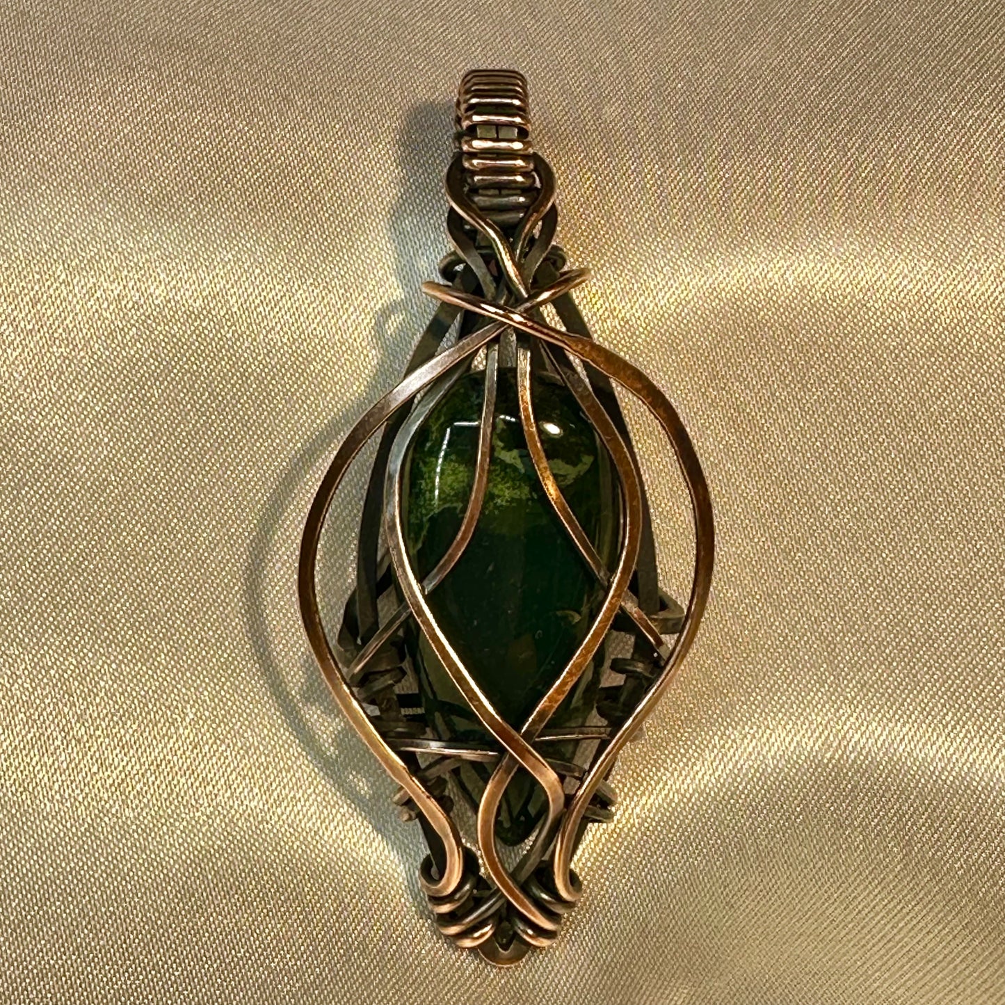 Elven Bloodstone Pendant-Oxidized Hammered Copper