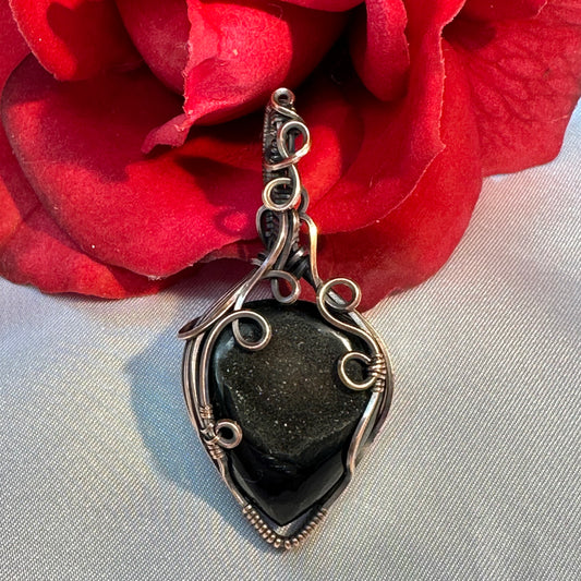 NOW Oxidized! Black Onyx Druzy-Copper Swirl Wrap