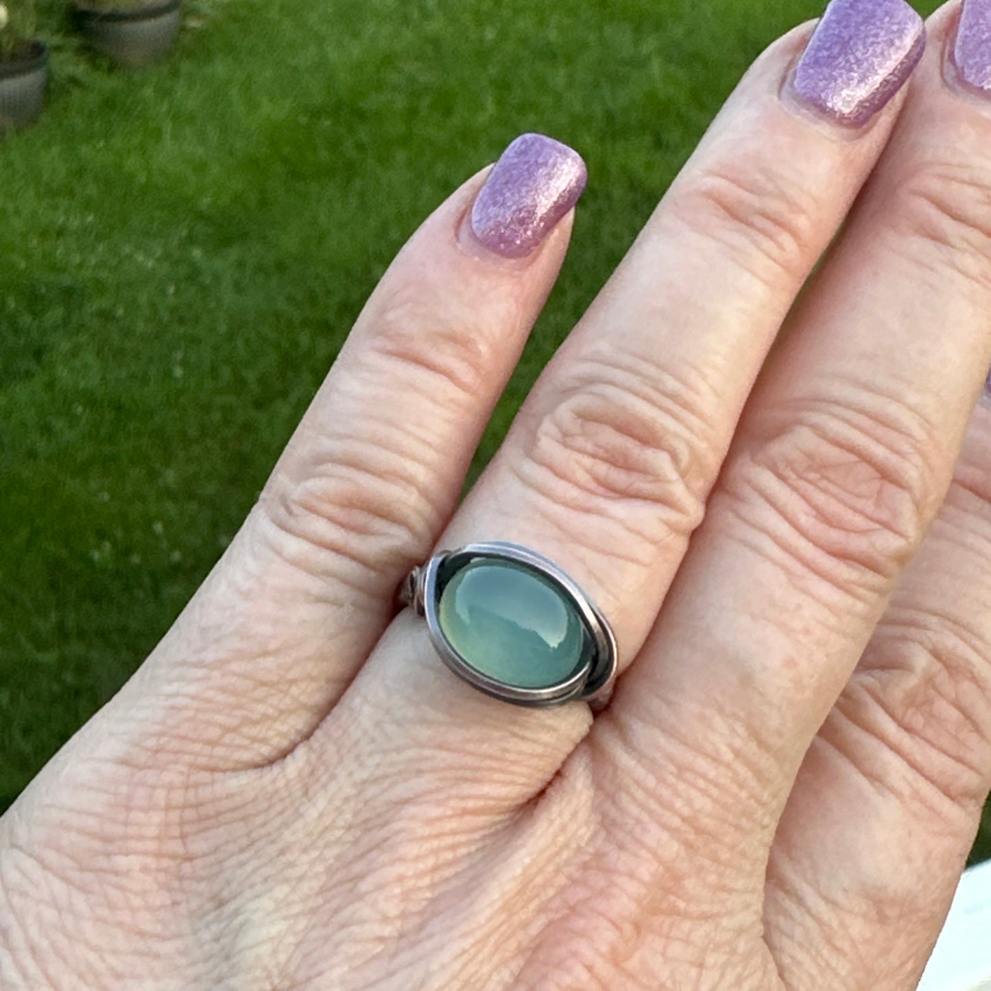 Blue Chalcedony Copper Ring-Oxidized--Size 5.5