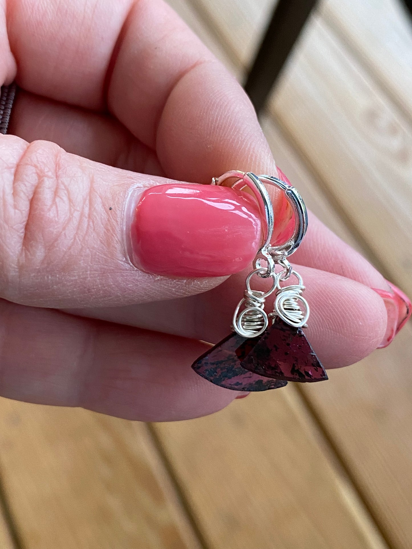 Rare Moss Garnet Slice Earrings