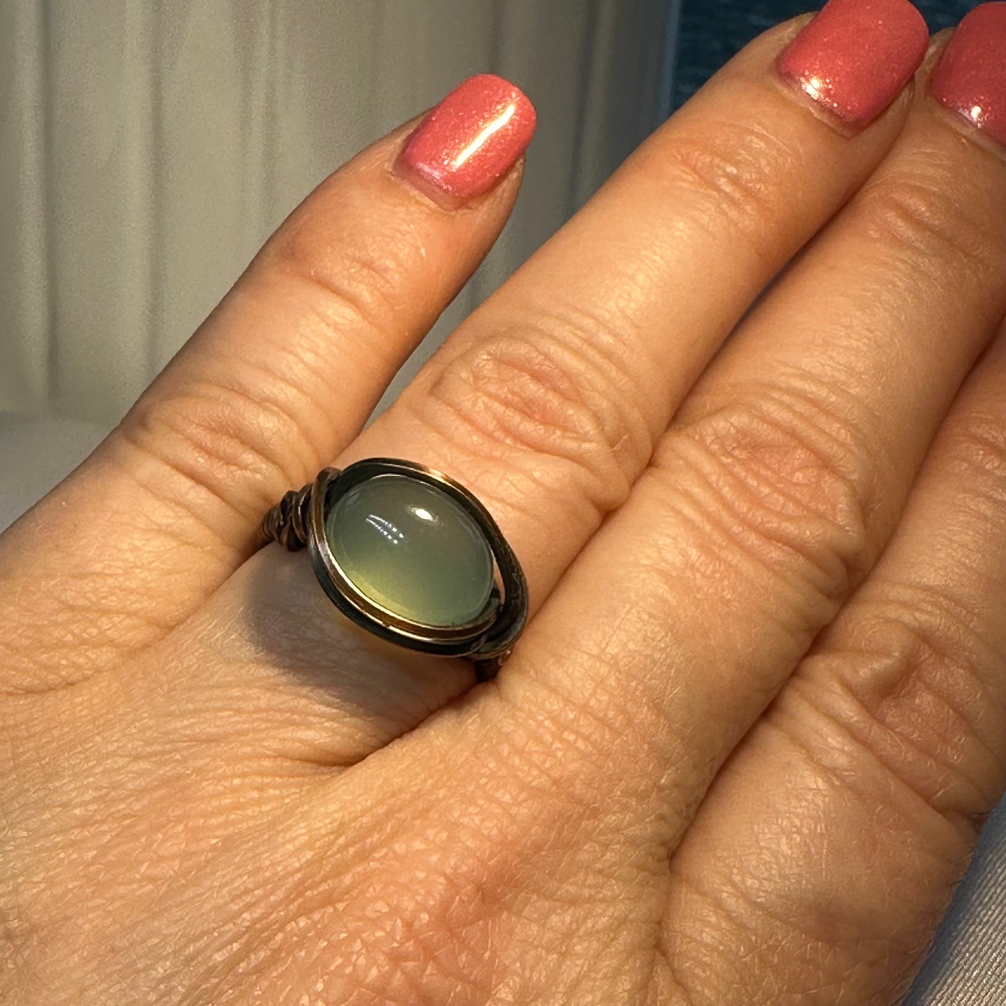 Blue Chalcedony Copper Ring-Oxidized--Size 5.5