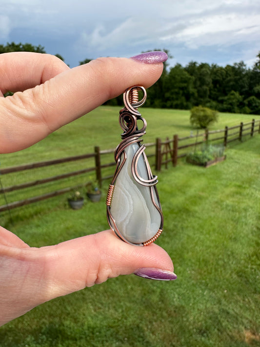 Oxidized Copper Pendant-Montana Agate