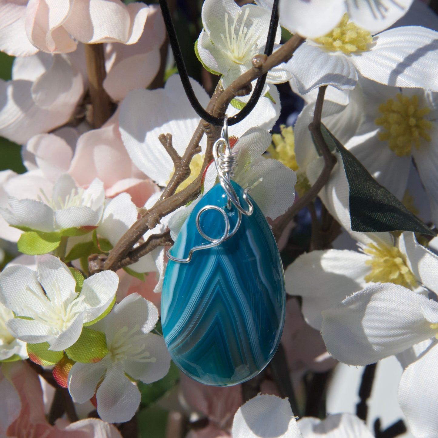 Blue Agate Pendant-20 Ga Silver Bail