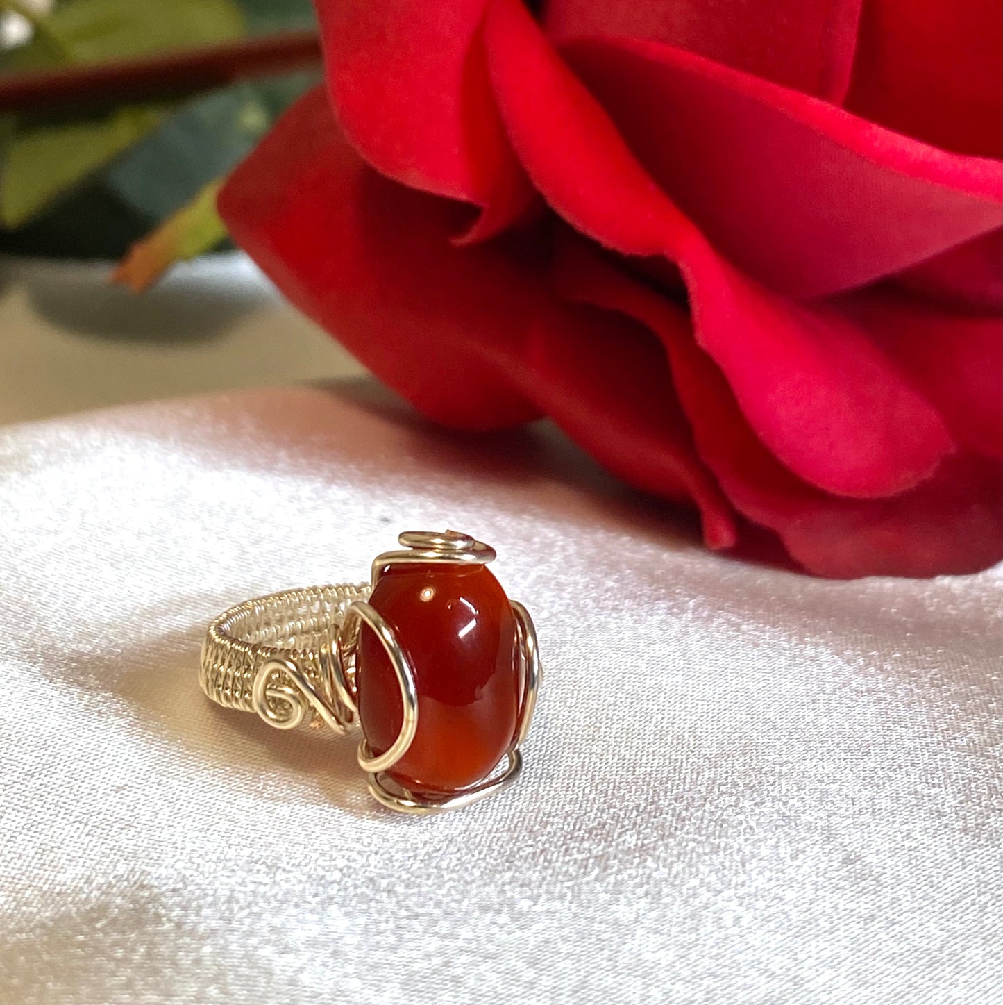 Red Carnelian Ring in Silver-Size 5.5