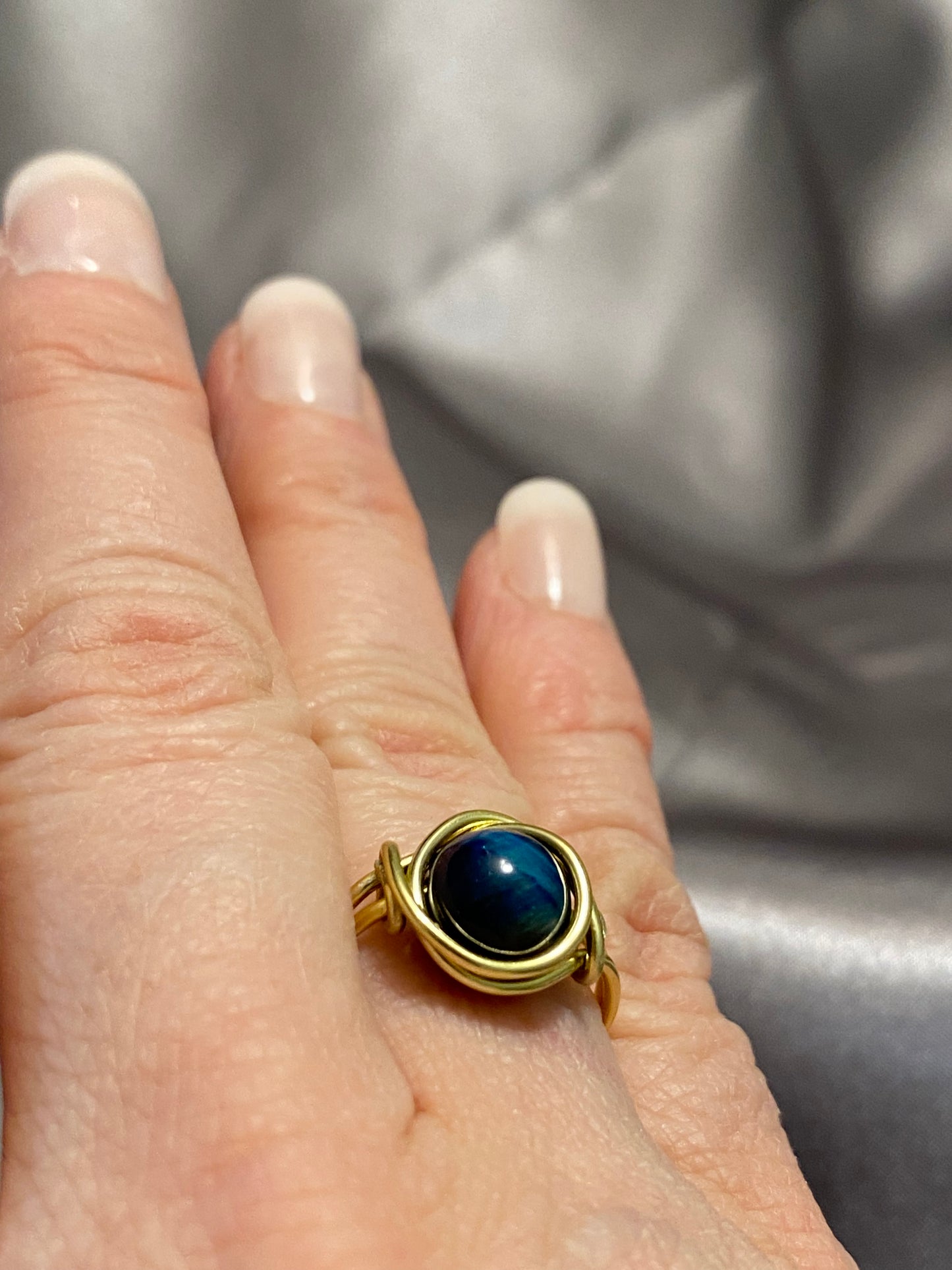 Aurora Cat's Eye Ring with Yellow Gold Wire-Size 7