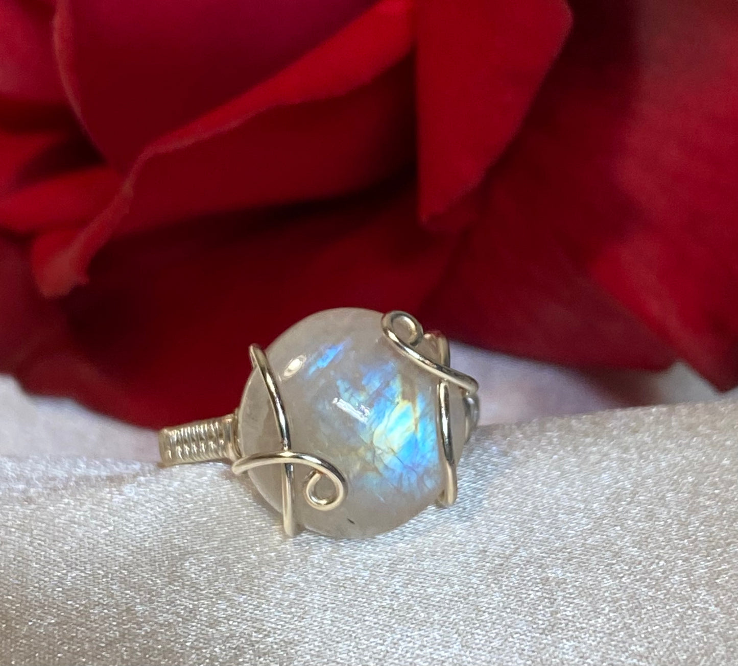 Natural Rainbow Moonstone Ring-Size 9.5