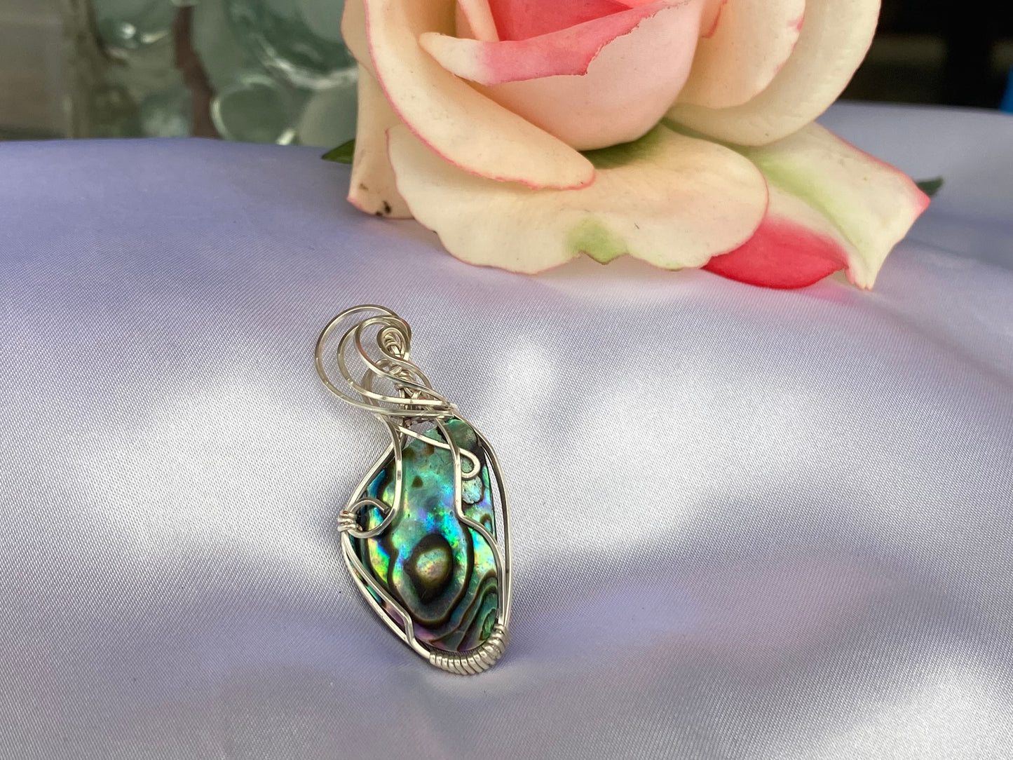 Abalone Swirl Pendant in Silver 21 ga Wire