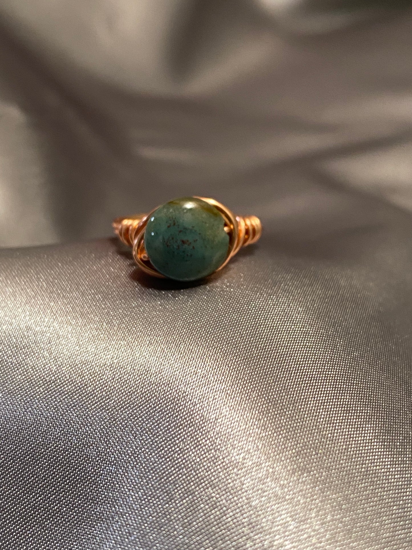 Bare Copper Bezel Green Aventurine Ring-Size 7