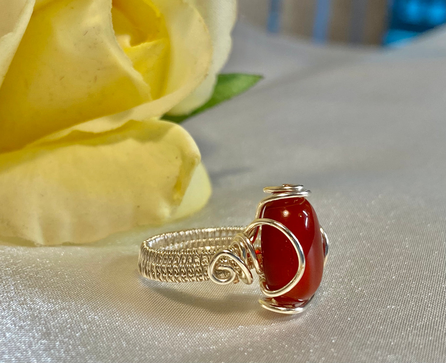 Red Carnelian Ring in Silver-Size 5.5