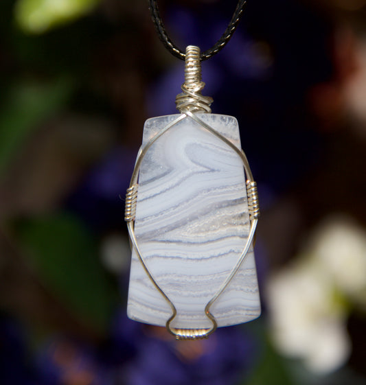 Natural Blue Lace Agate Shield Pendant-50% OFF!