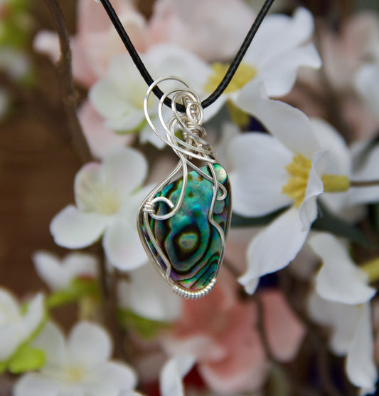 Abalone Swirl Pendant in Silver 21 ga Wire