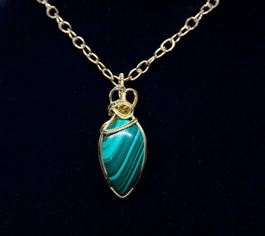 Malachite Pendant in Gold-Tone Copper Wire-50% OFF!