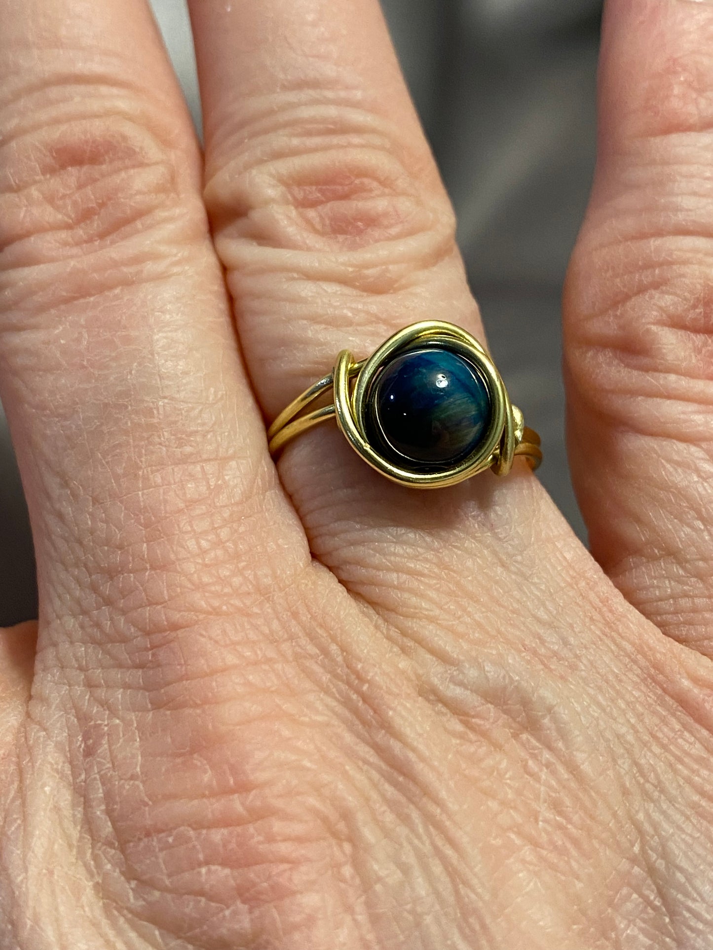 Aurora Cat's Eye Ring with Yellow Gold Wire-Size 7