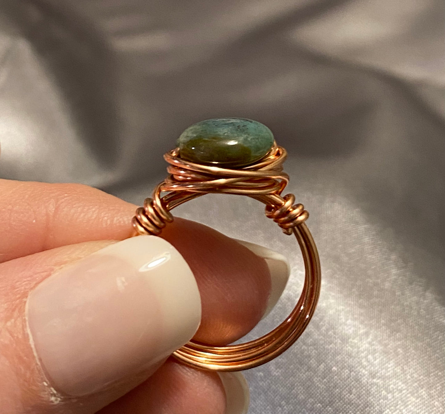 Bare Copper Bezel Green Aventurine Ring-Size 7