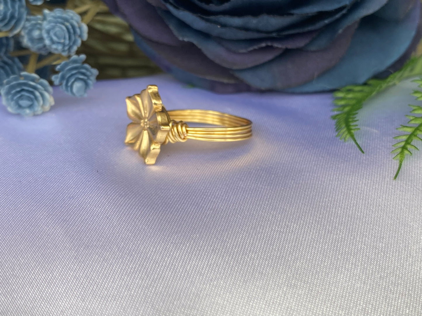 Gold Flower Button Ring-Size 6