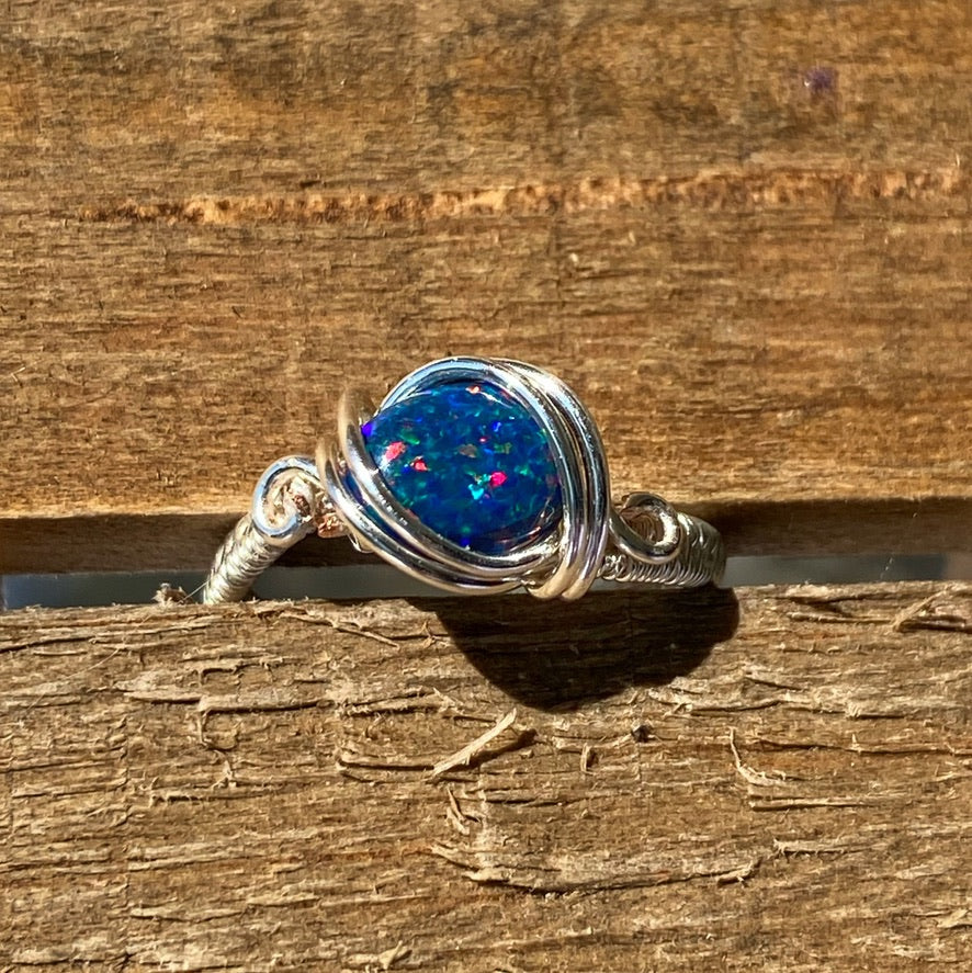 Black Opal (Man Made) Ring-Size 5.5