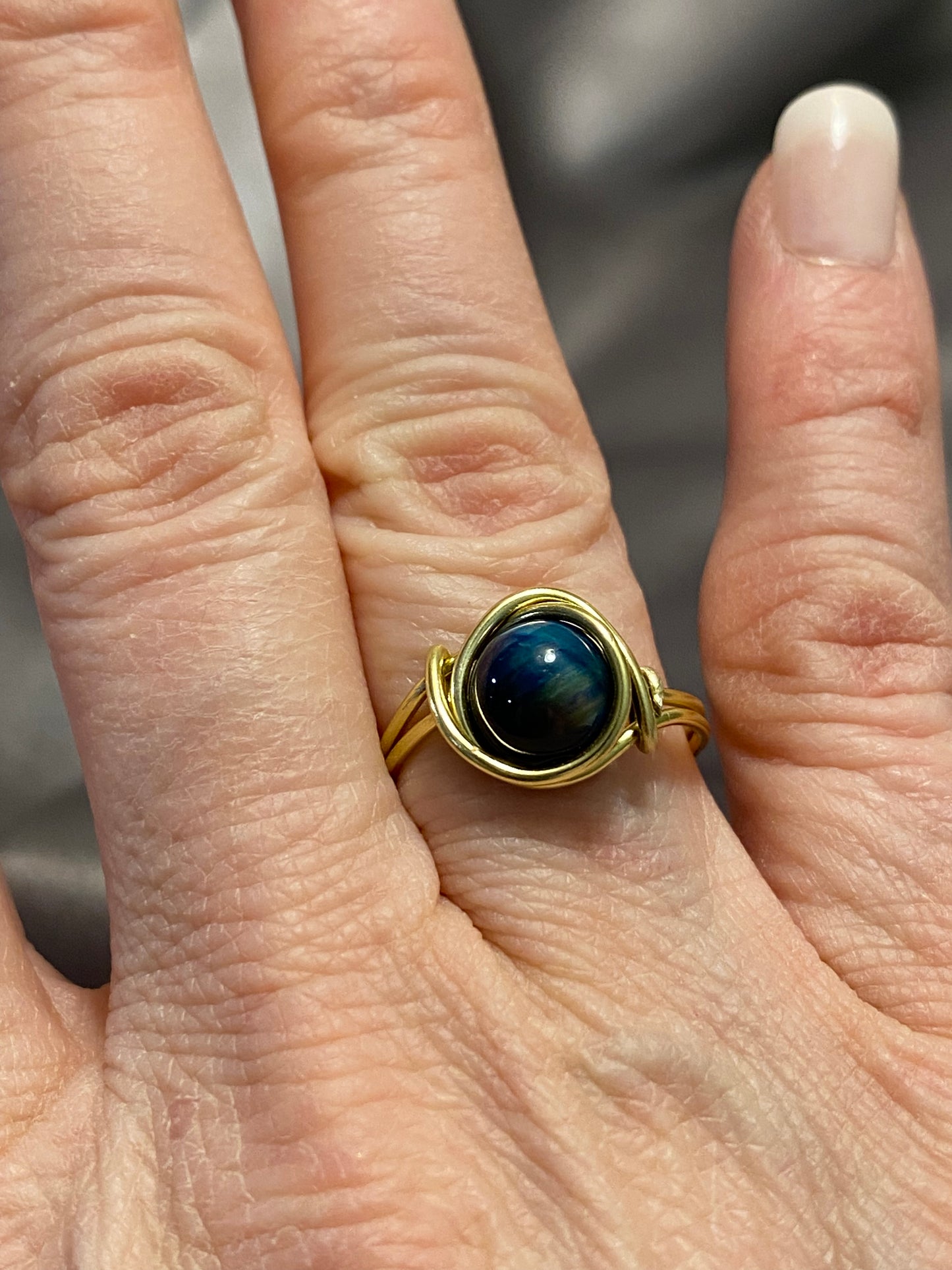 Aurora Cat's Eye Ring with Yellow Gold Wire-Size 7