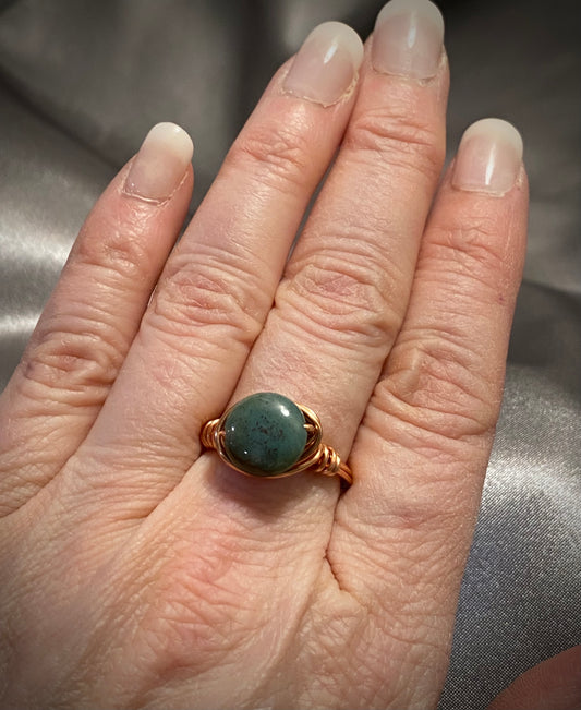 Bare Copper Bezel Green Aventurine Ring-Size 7