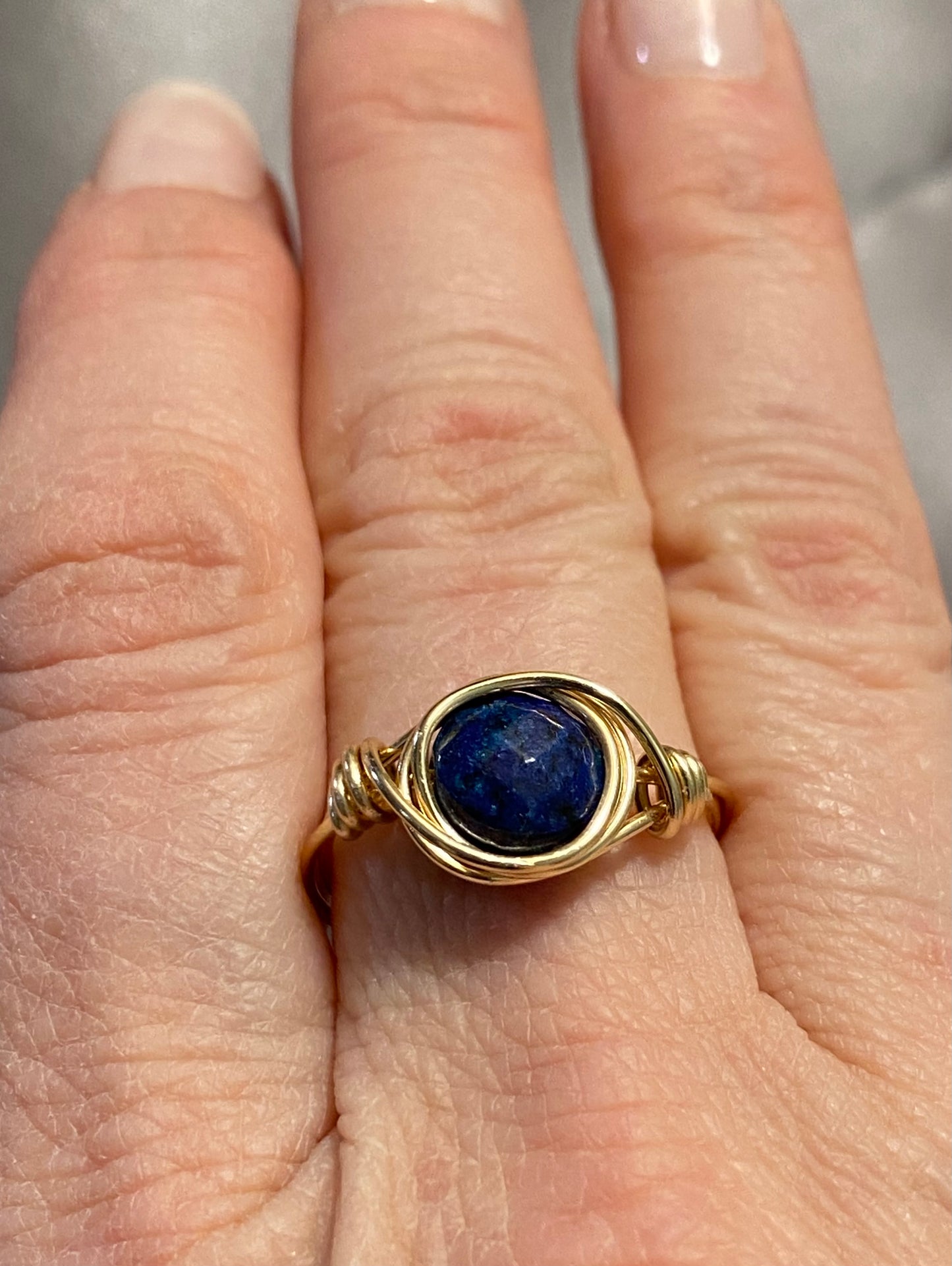 Lapis Ring with Yellow Gold Tone Bezel Wrap-Size 6