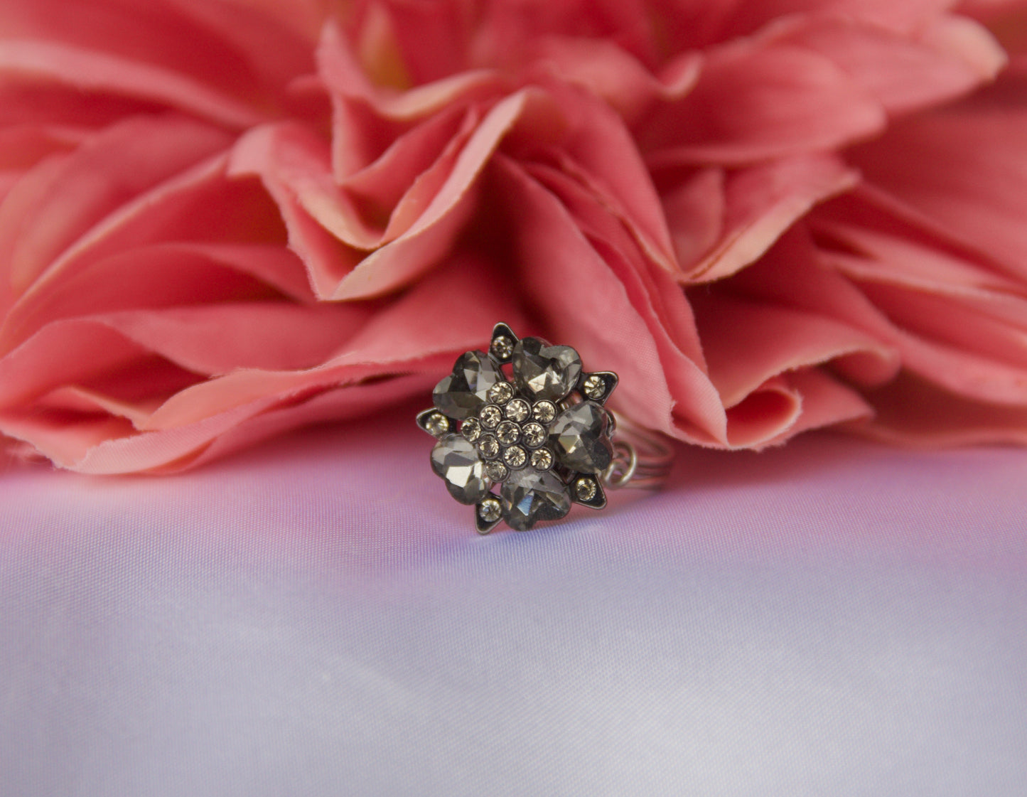 Black Crystal Button Ring-Size 7.5