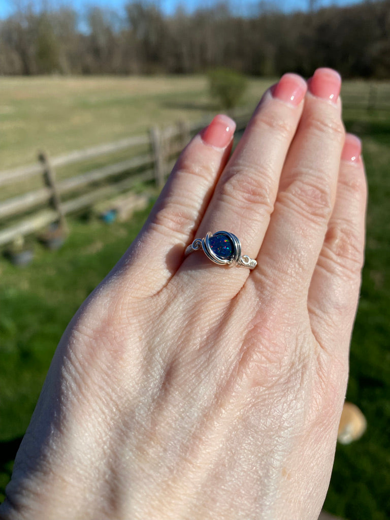 Black Opal (Man Made) Ring-Size 5.5