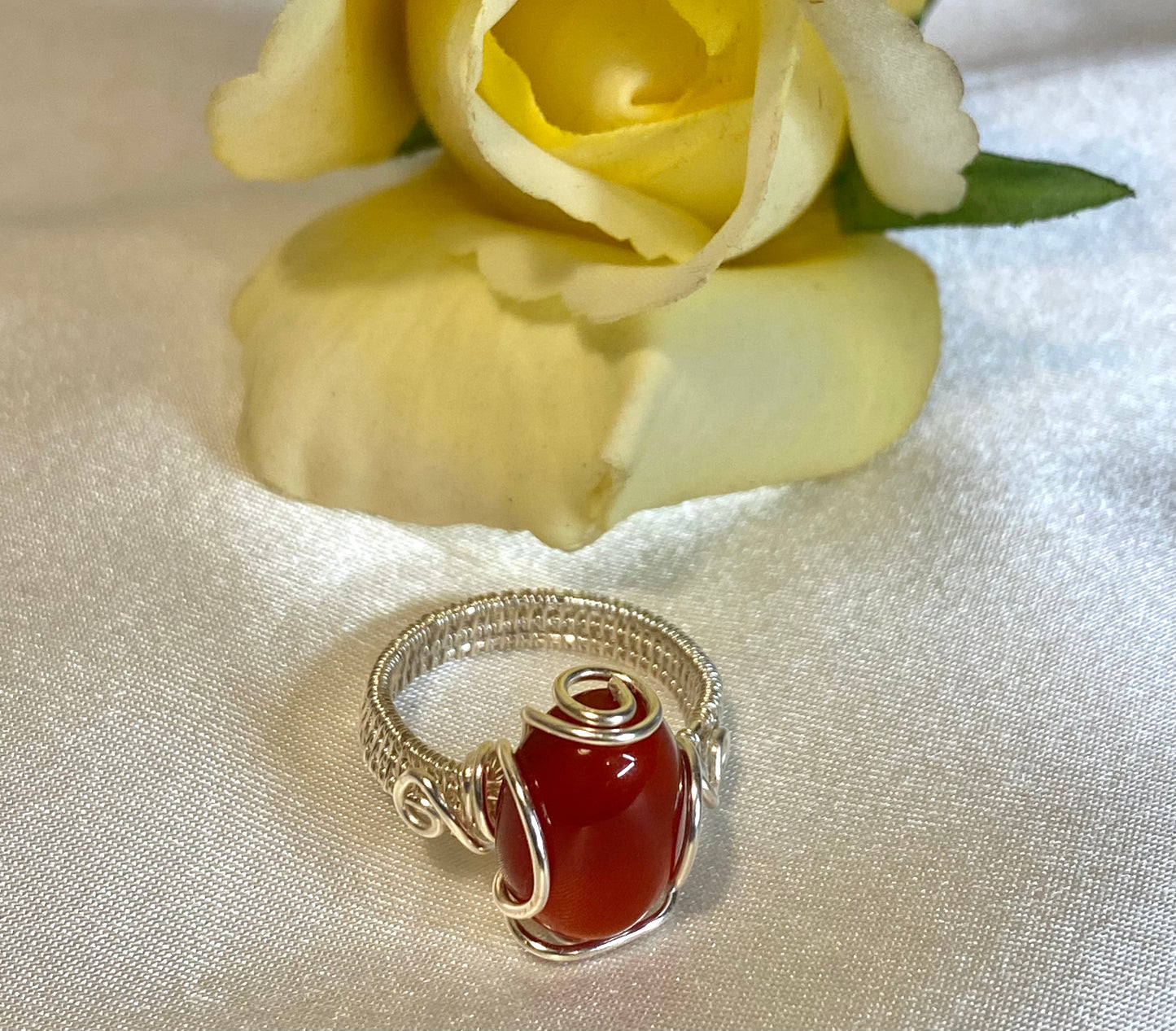 Red Carnelian Ring in Silver-Size 5.5