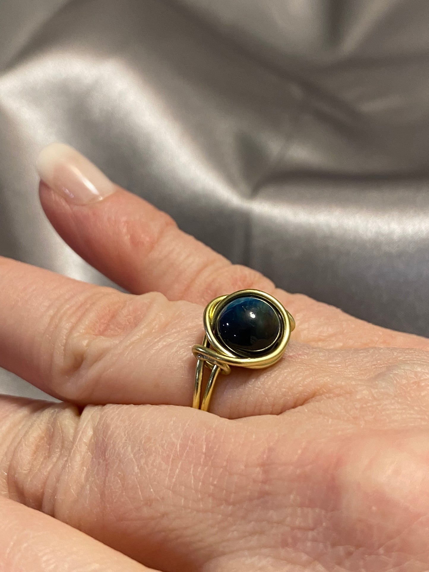 Aurora Cat's Eye Ring with Yellow Gold Wire-Size 7