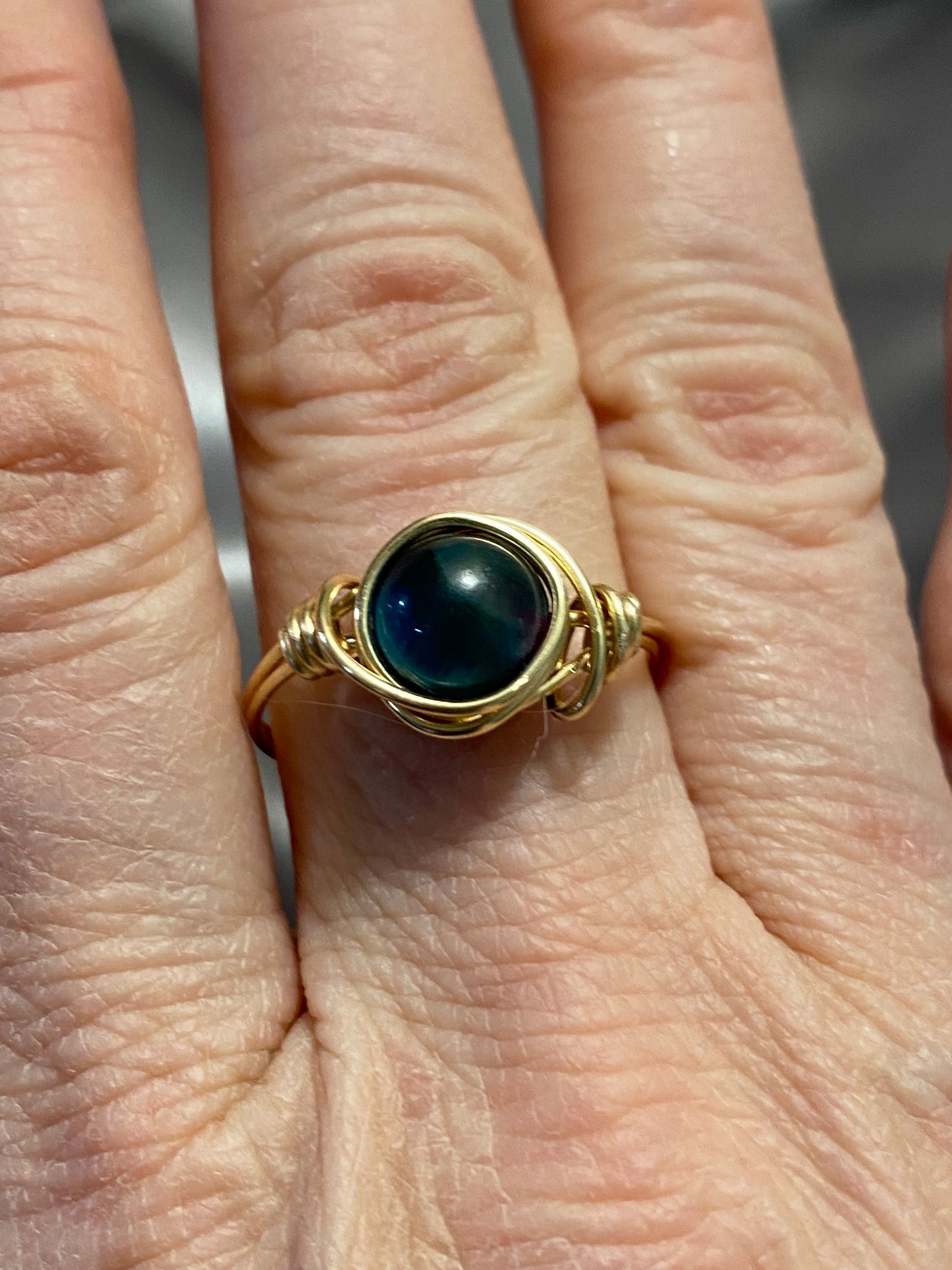 Aurora Cats Eye Ring in Yellow Gold-Size 7