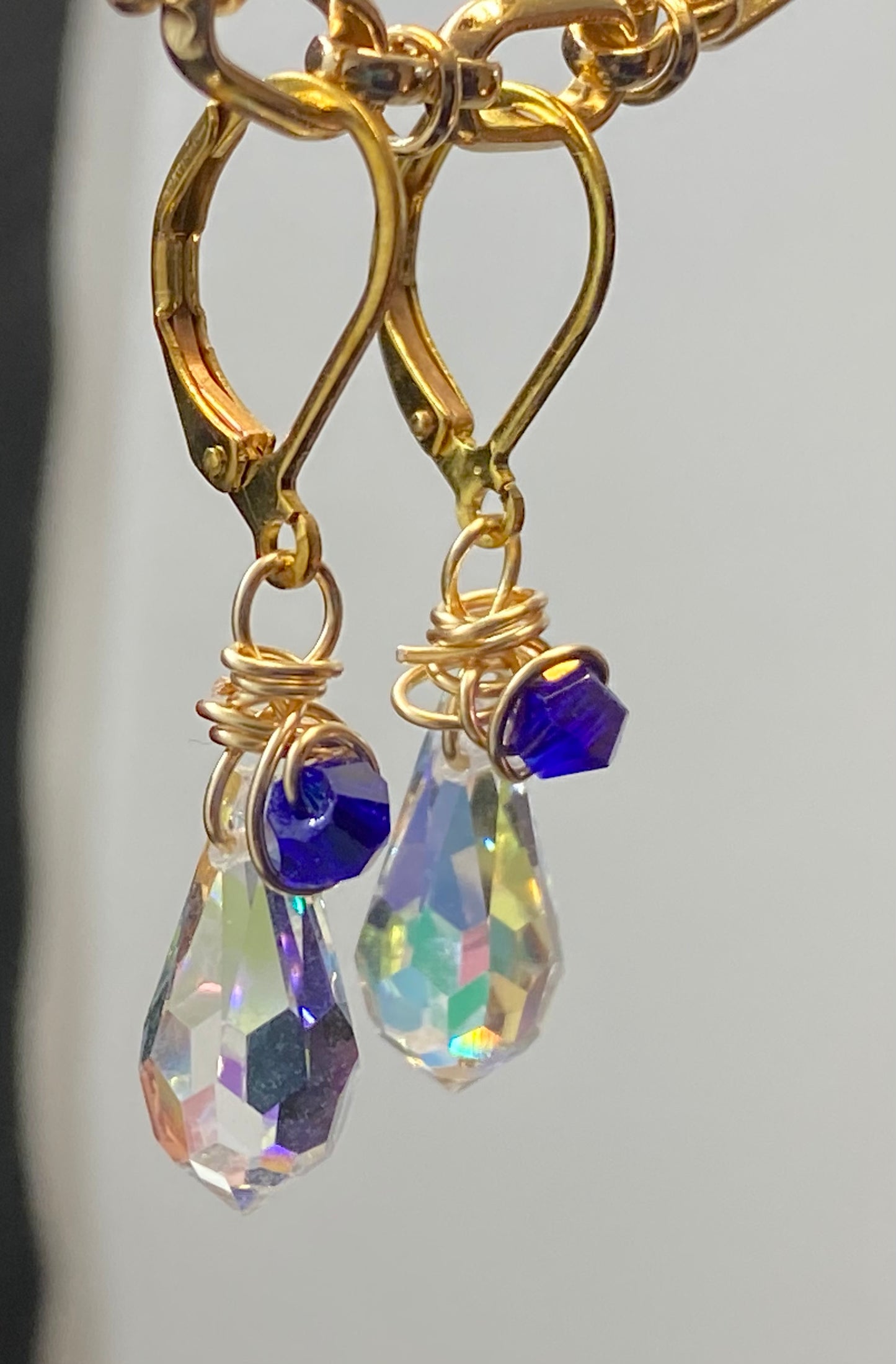 Crystal Pendant with Blue Accent Stone Earrings