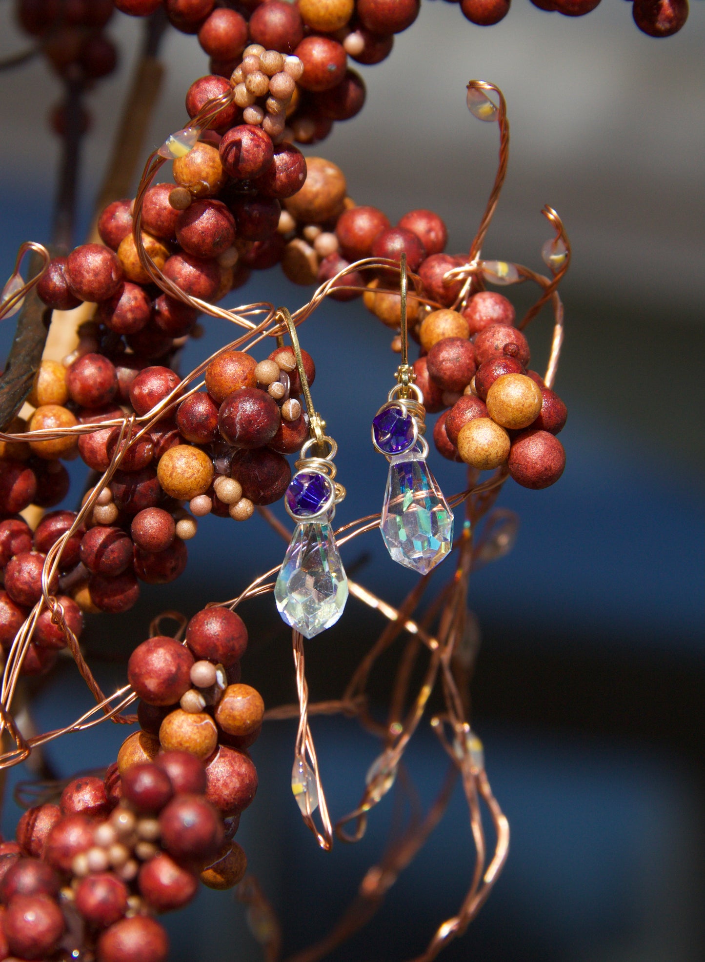 Crystal Pendant with Blue Accent Stone Earrings