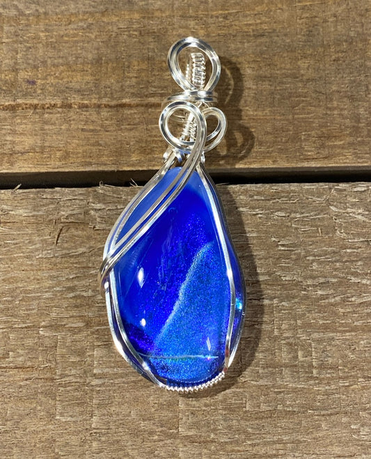 Two Tone Blue Dichroic Glass Pendant