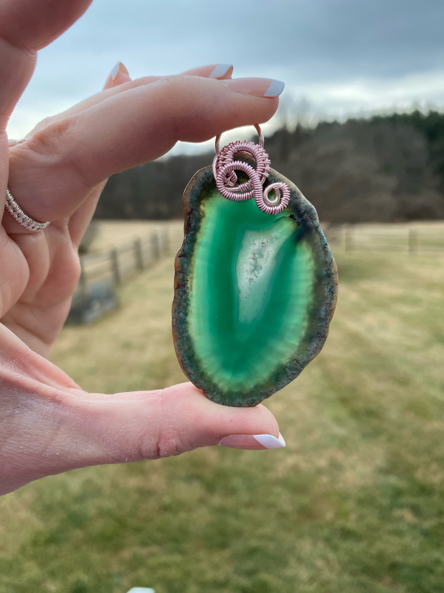 Dyed Green Agate Slab Pendant--50% OFF