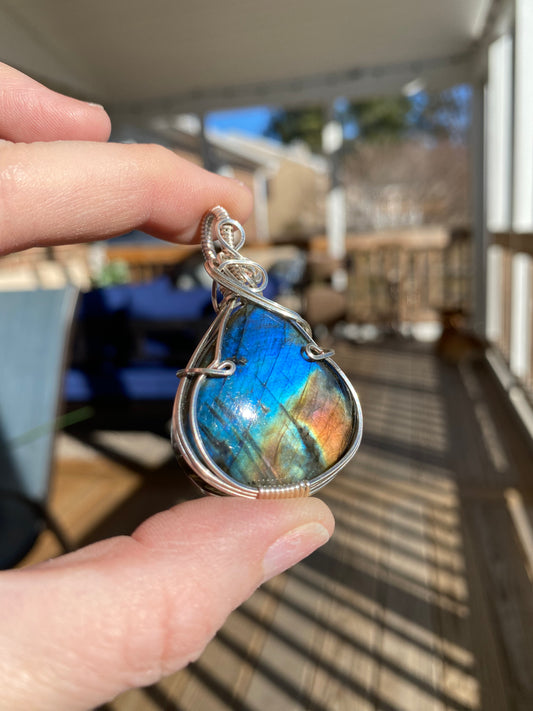 Natural Multi-Fire Labradorite Pendant-50% OFF!