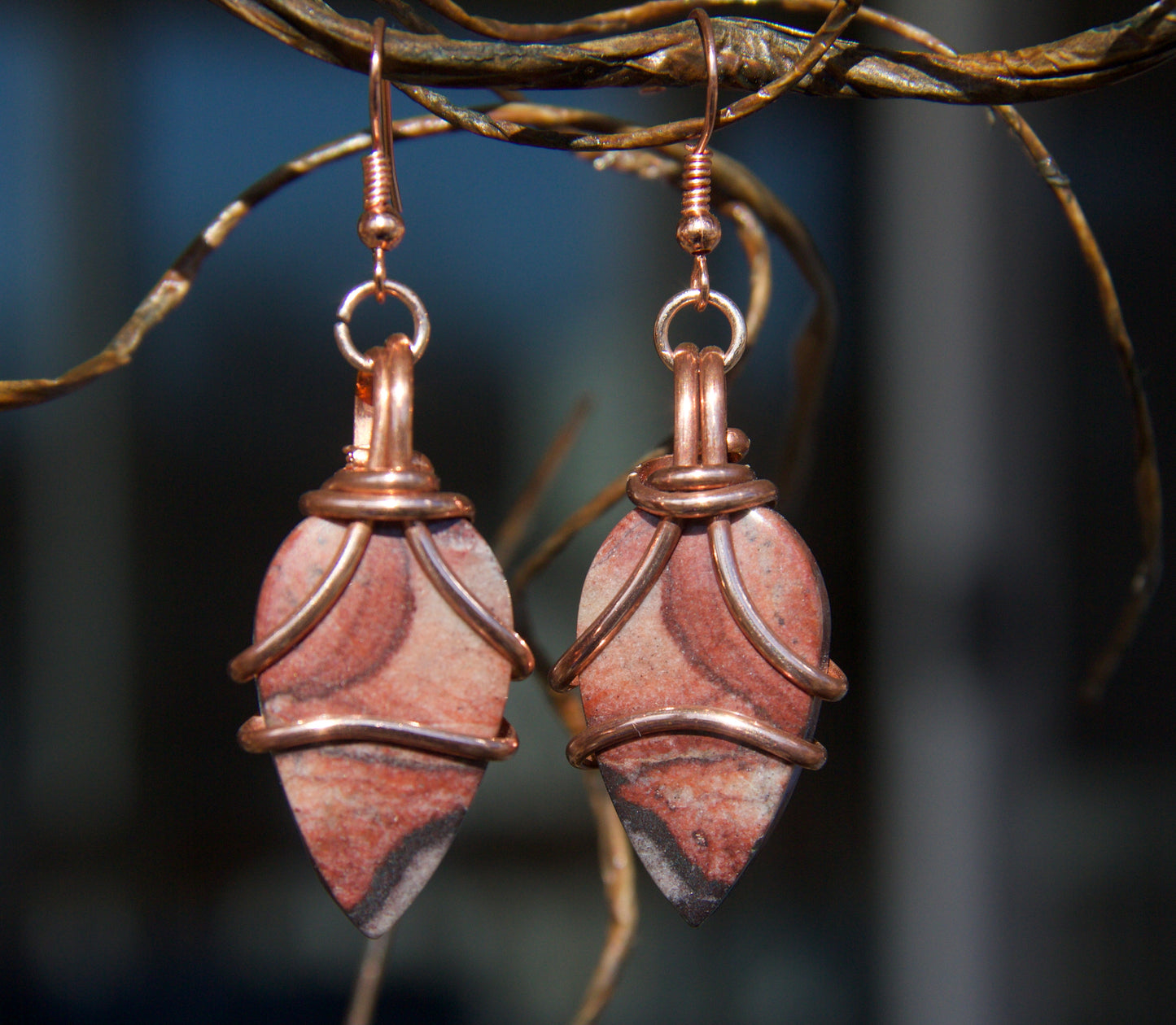 Natural Poppy Jasper Earrings with copper