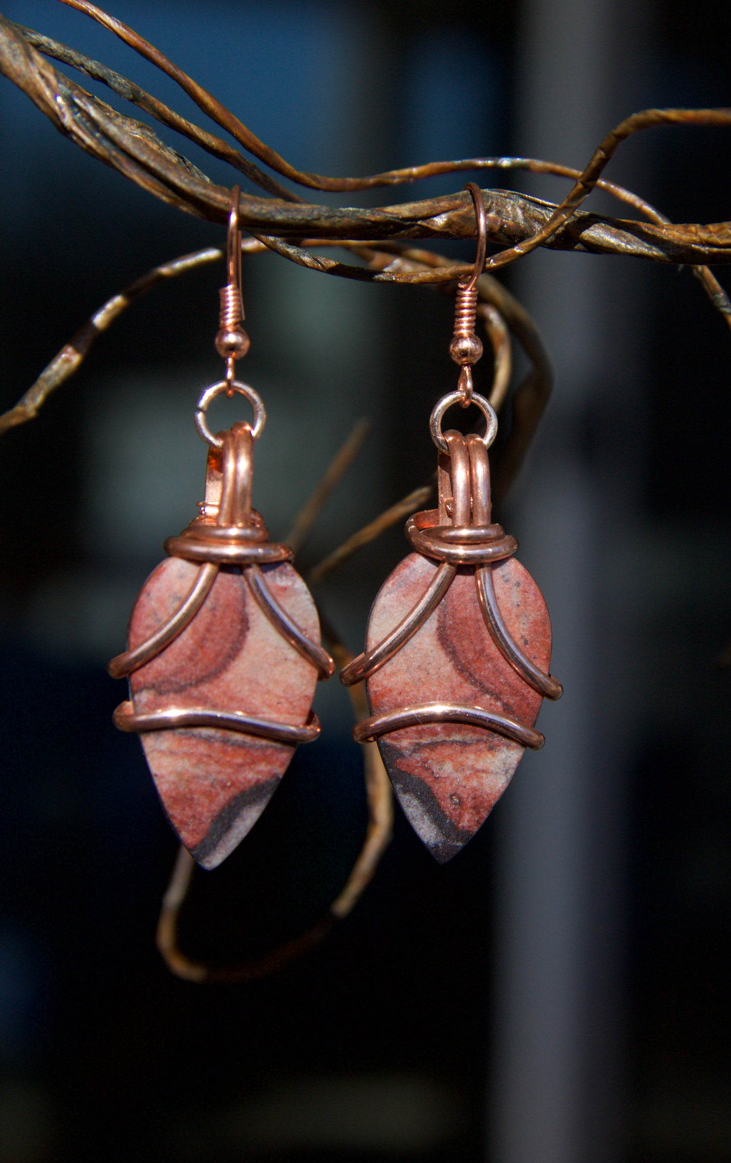 Natural Poppy Jasper Earrings with copper