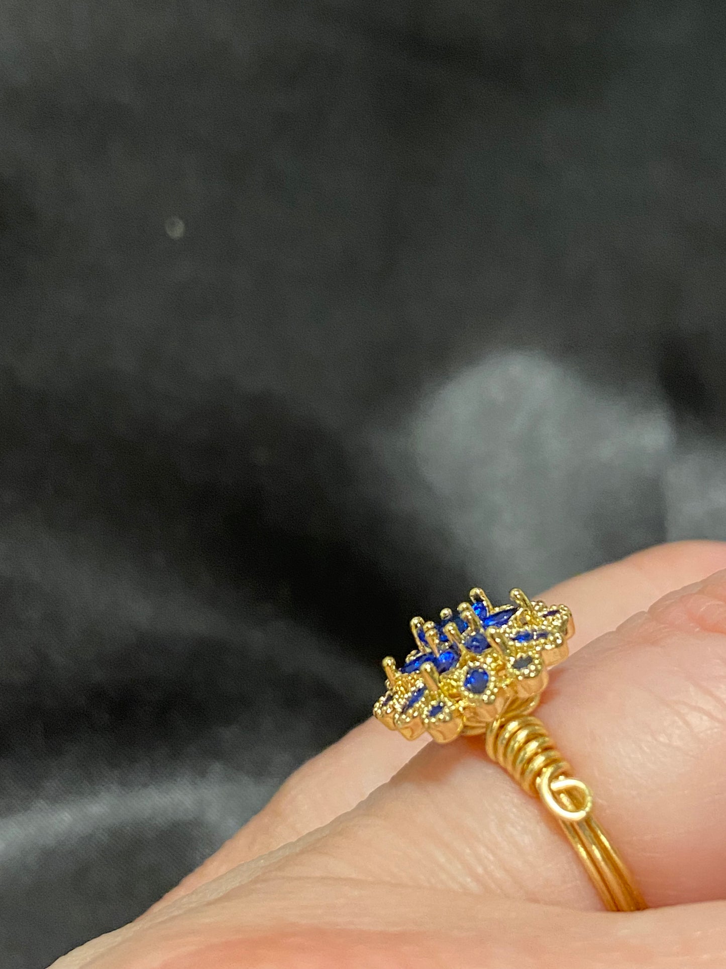 Blue crystal gold ring size 5