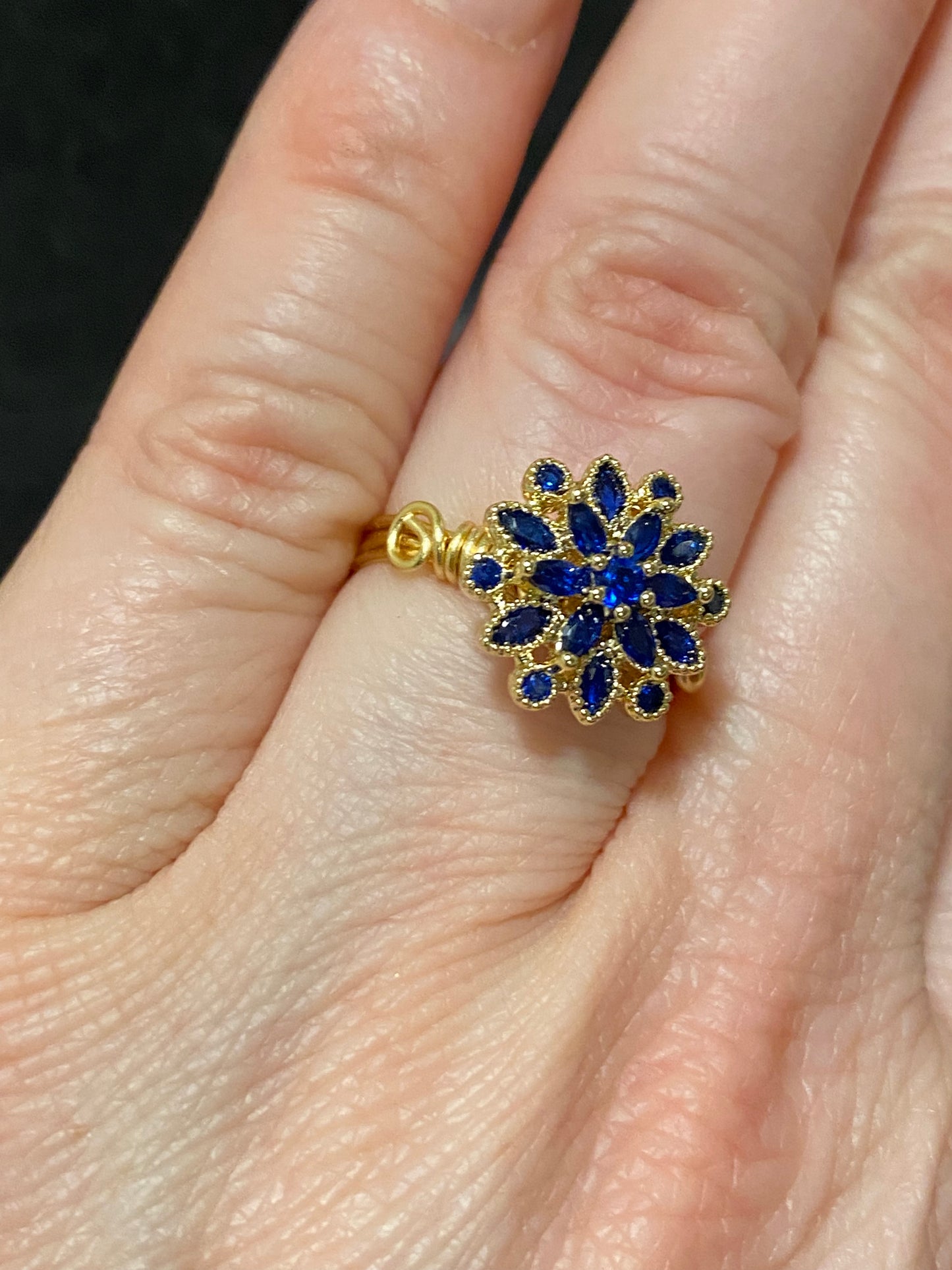 Blue crystal gold ring size 5