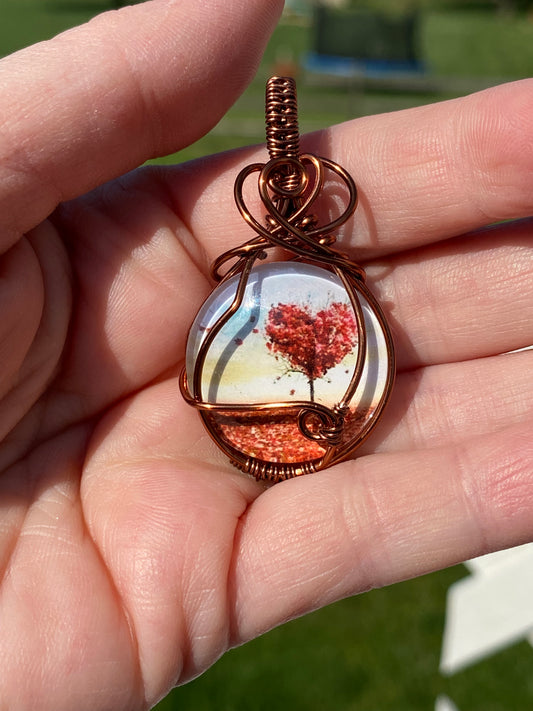 Glass heart tree pendant