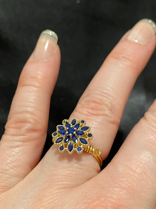 Blue crystal gold ring size 5